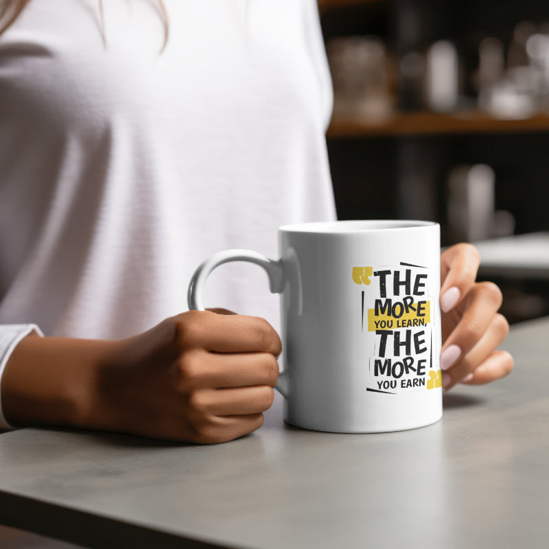 Fuel Your Ambition with Our Motivational Mug! ☕ "The More You Learn, The More You Earn" - 11oz Premium Mug with Gift Box 🎁 | Double-Sided Print | Available in All Colors! 🌈