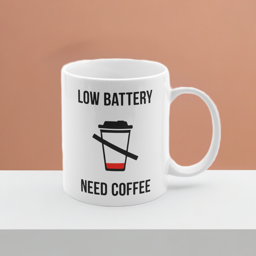 Low Battery - Need Coffee Mug ☕ | Funny Coffee Lover Gift | Chai-Fi Mugs 🔋